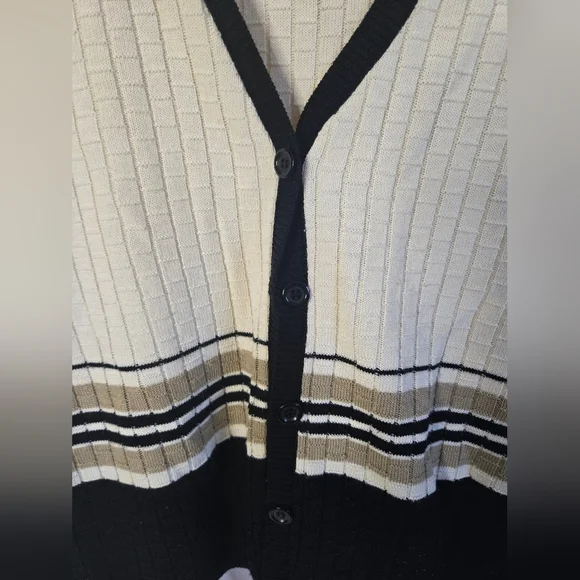 Retro Alfred Dunner Beige & Black Striped Pullover Sweater Top | Size M - Picture 2 of 5